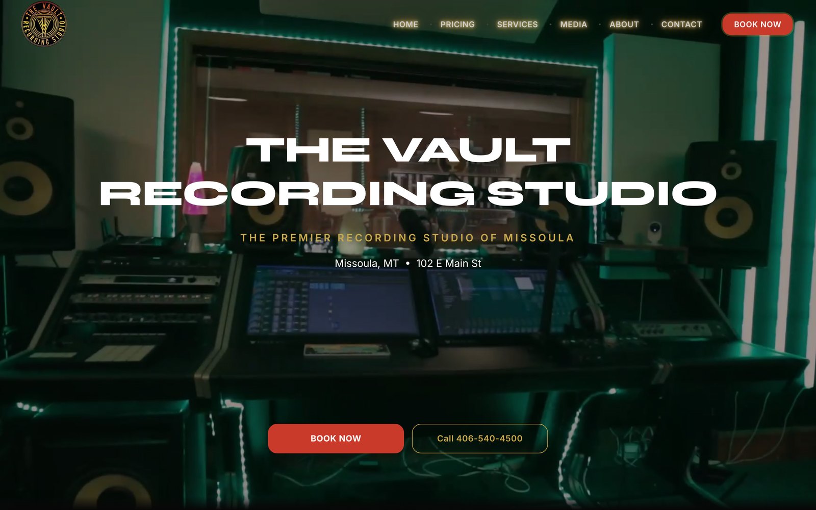 The Vault Recording Studio homepage, built by Starward